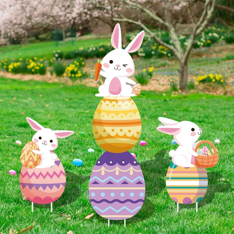 PhyLence 48 Inch Easter Bunny and Egg Yard Signs with Stakes - Large Bunny and Egg Stackable Designs for Outdoor Garden and Lawn Decorations for Easter Day Party Favors, Spring Holiday Celebrations - Image 4